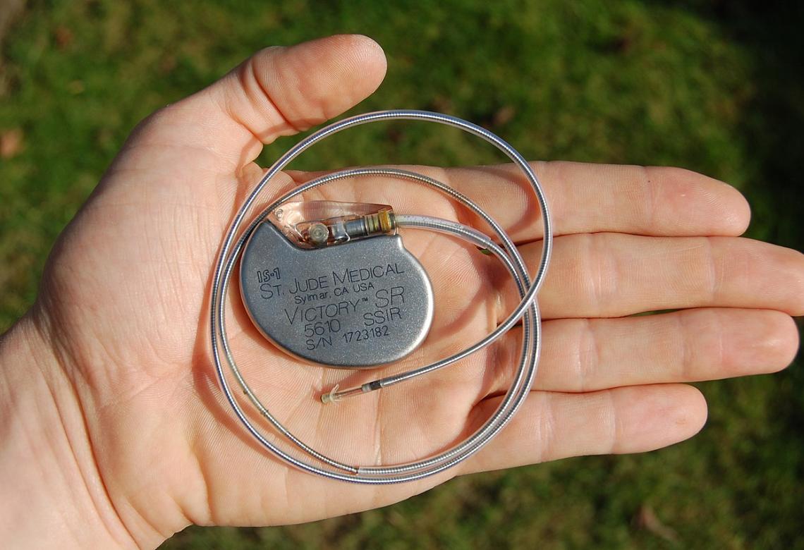 St Jude Medical pacemaker in hand