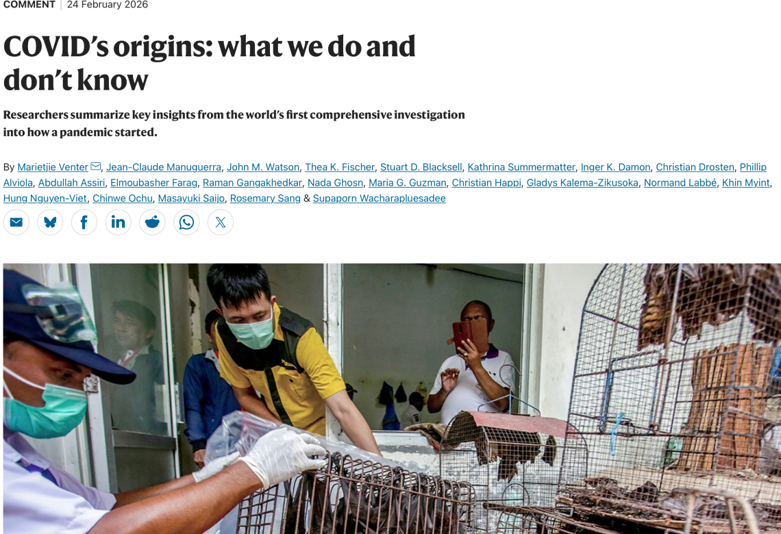 Immagine: Venter M. et al, COVID’s origins: what we do and don’t know, Nature https://www.nature.com/articles/d41586-026-00530-y